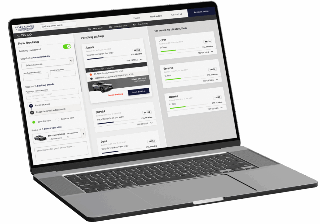 Silver Service booking webpage on laptop